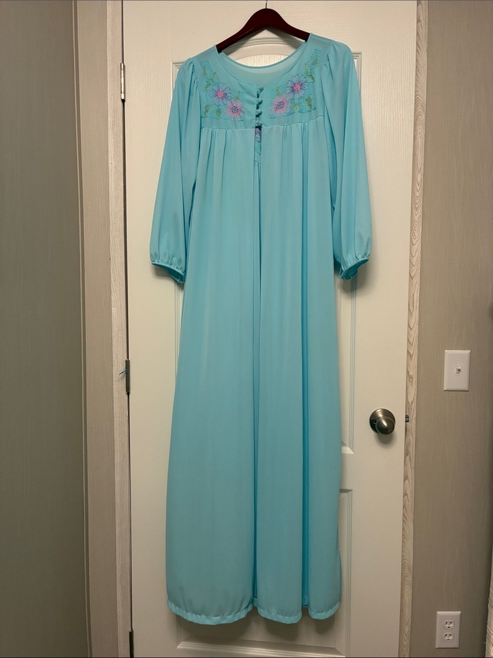 Vintage Sears Blue 2 pc Lingerie Set Nightgown Peignoir Robe Size Medium 36